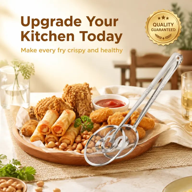 2-in-1 Stainless Steel Frying Filter Tongs – Clip, Drain & Serve Easily