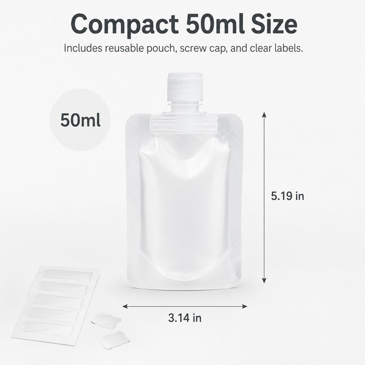 Reusable 50ml Travel Liquid Pouch with Clear Labels