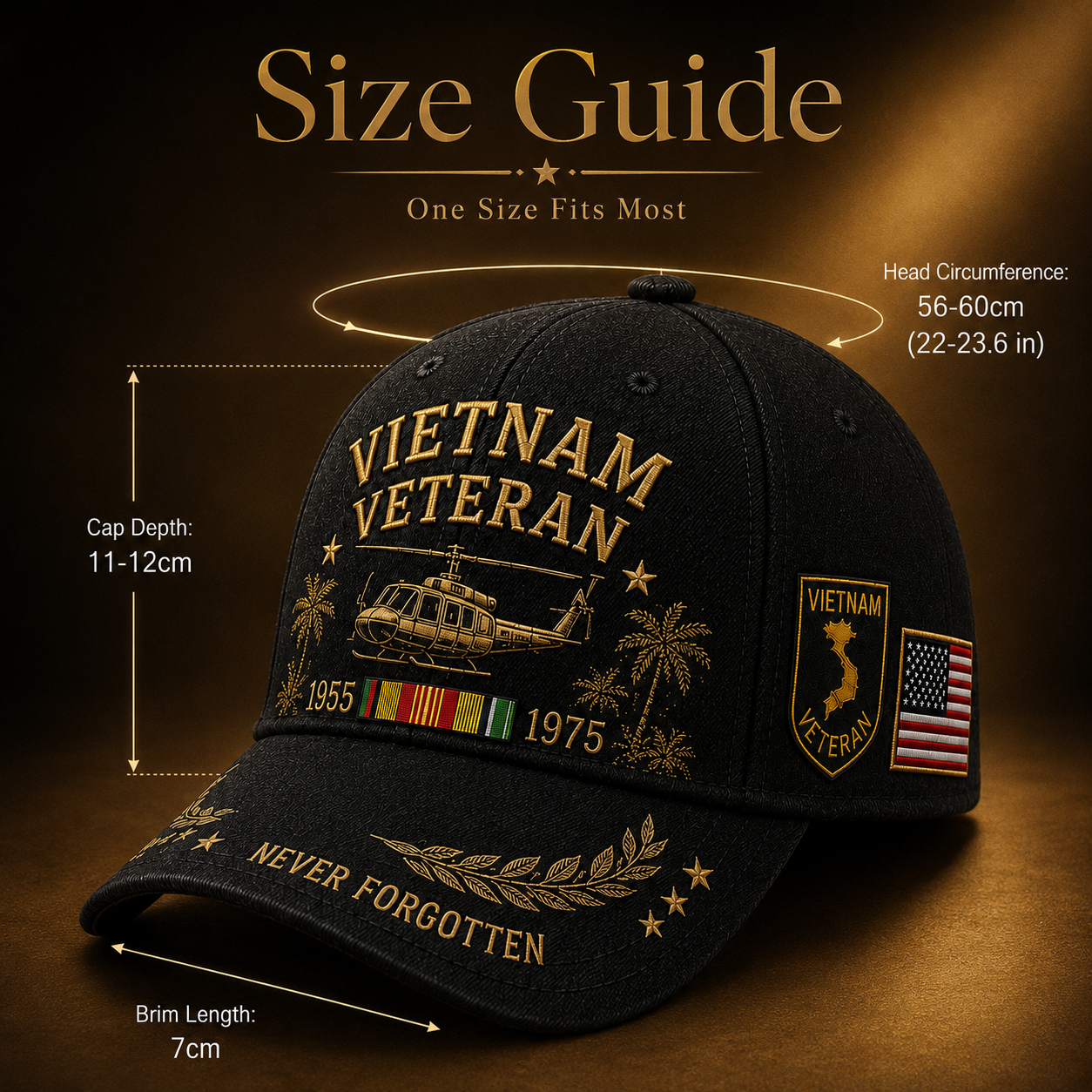 🇺🇸🎖️ Vietnam Veteran 1955–1975 Memorial Embroidered Cap
