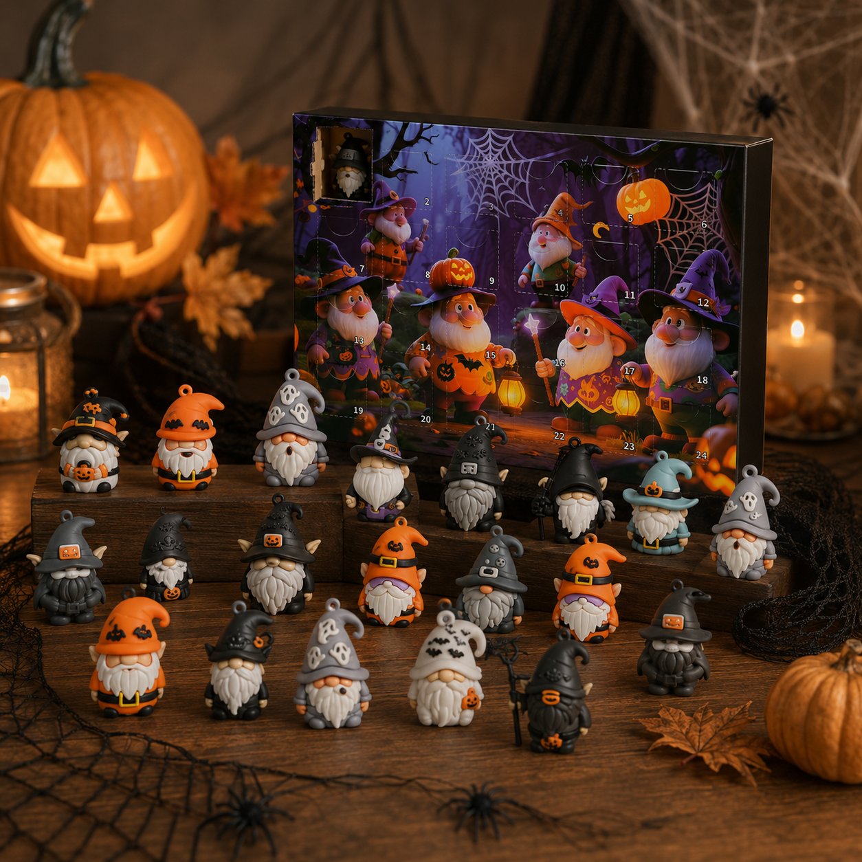 🔥LAST DAY 50% OFF - 🎃24 Days of Halloween Gnome Surprise Figures Advent Calendar Box