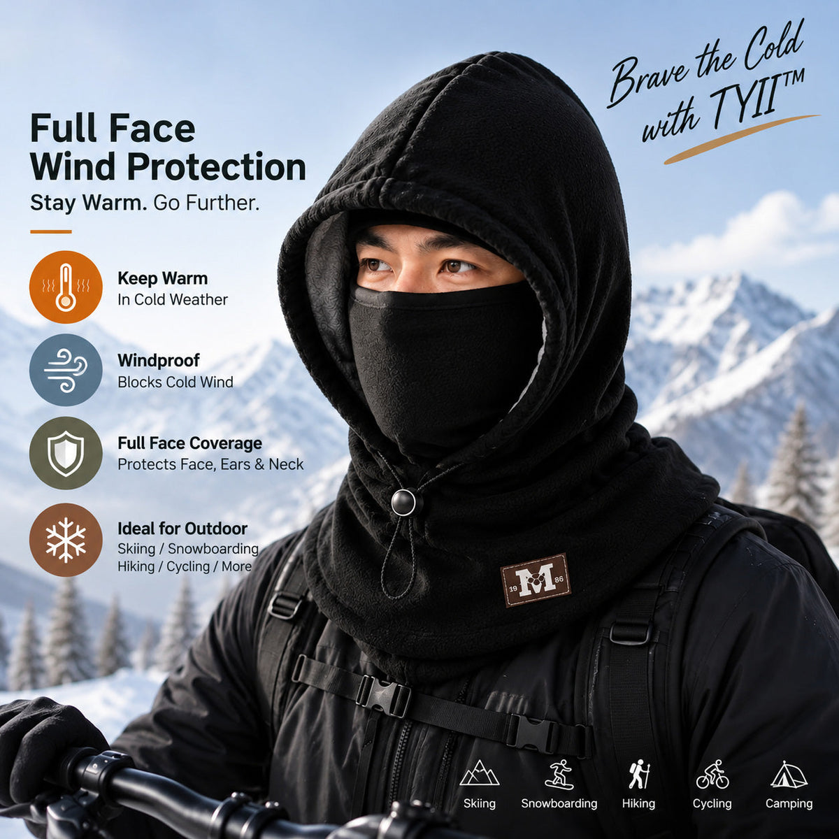 3-in-1 Fleece Balaclava Hood – Windproof Full Face Cover, Neck Gaiter & Winter Ski Mask