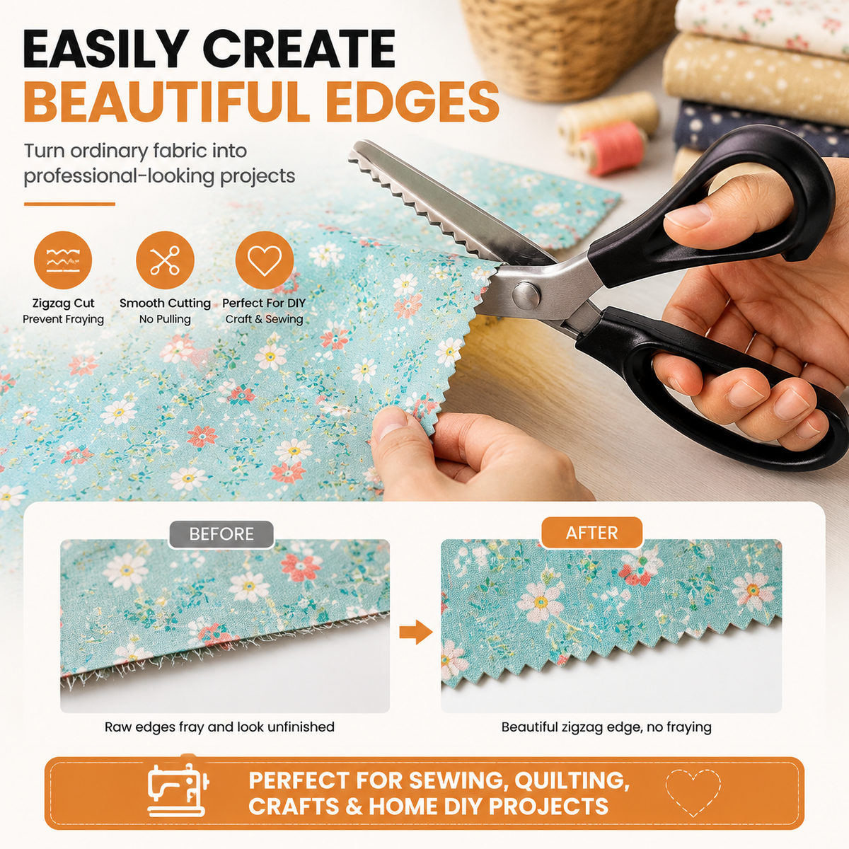 ✂️Professional Pinking Shears – Stainless Steel Zigzag Fabric Cutting Scissors✨🧵