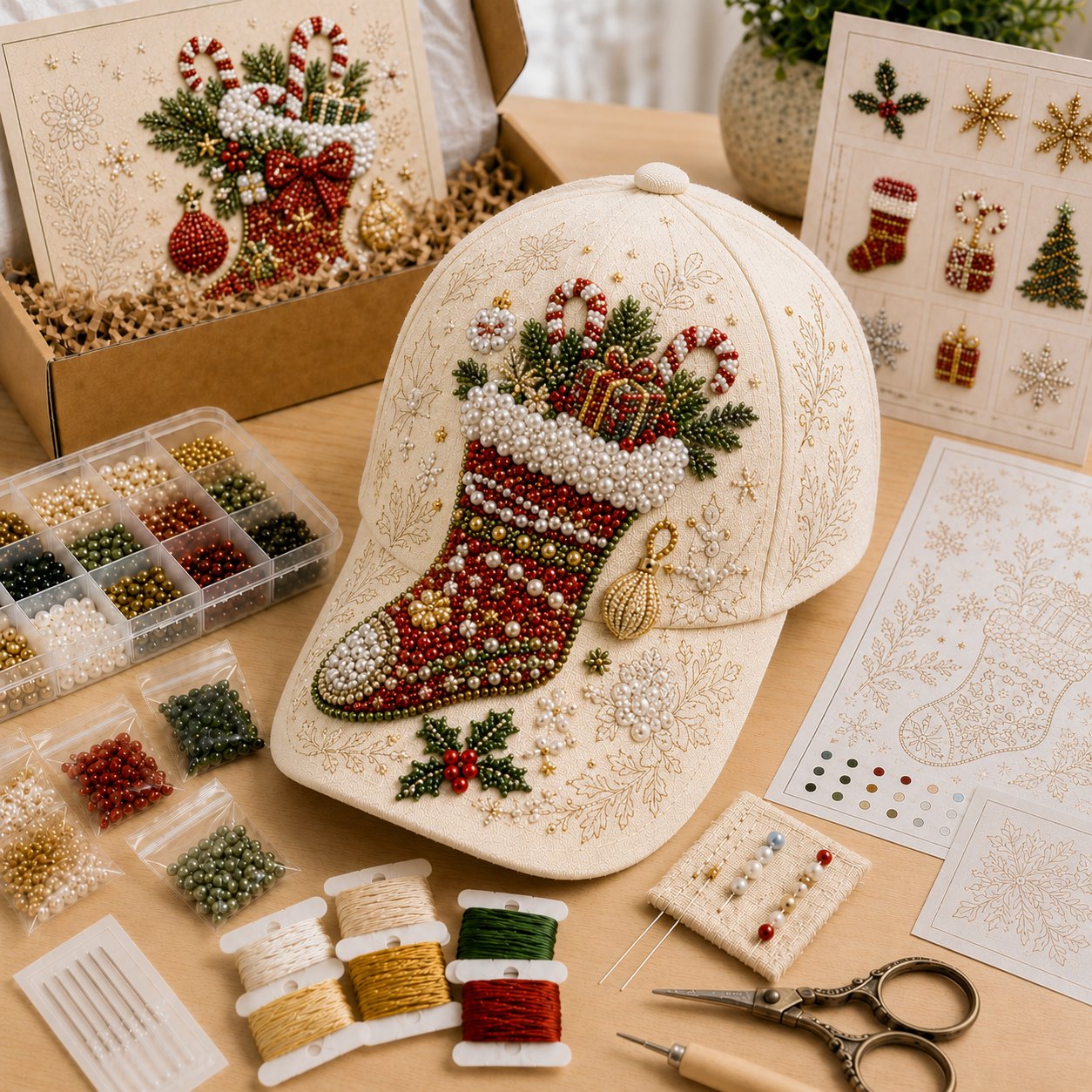🔥LAST DAY 50% OFF - 🎅🎁 Premium Christmas Beaded Hat DIY Kit🪡✨
