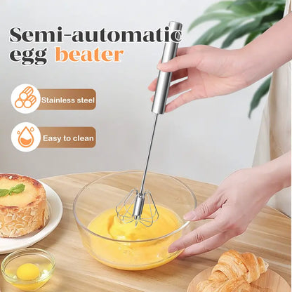 Semi-Automatic Stainless Steel Push Rotary Whisk Set