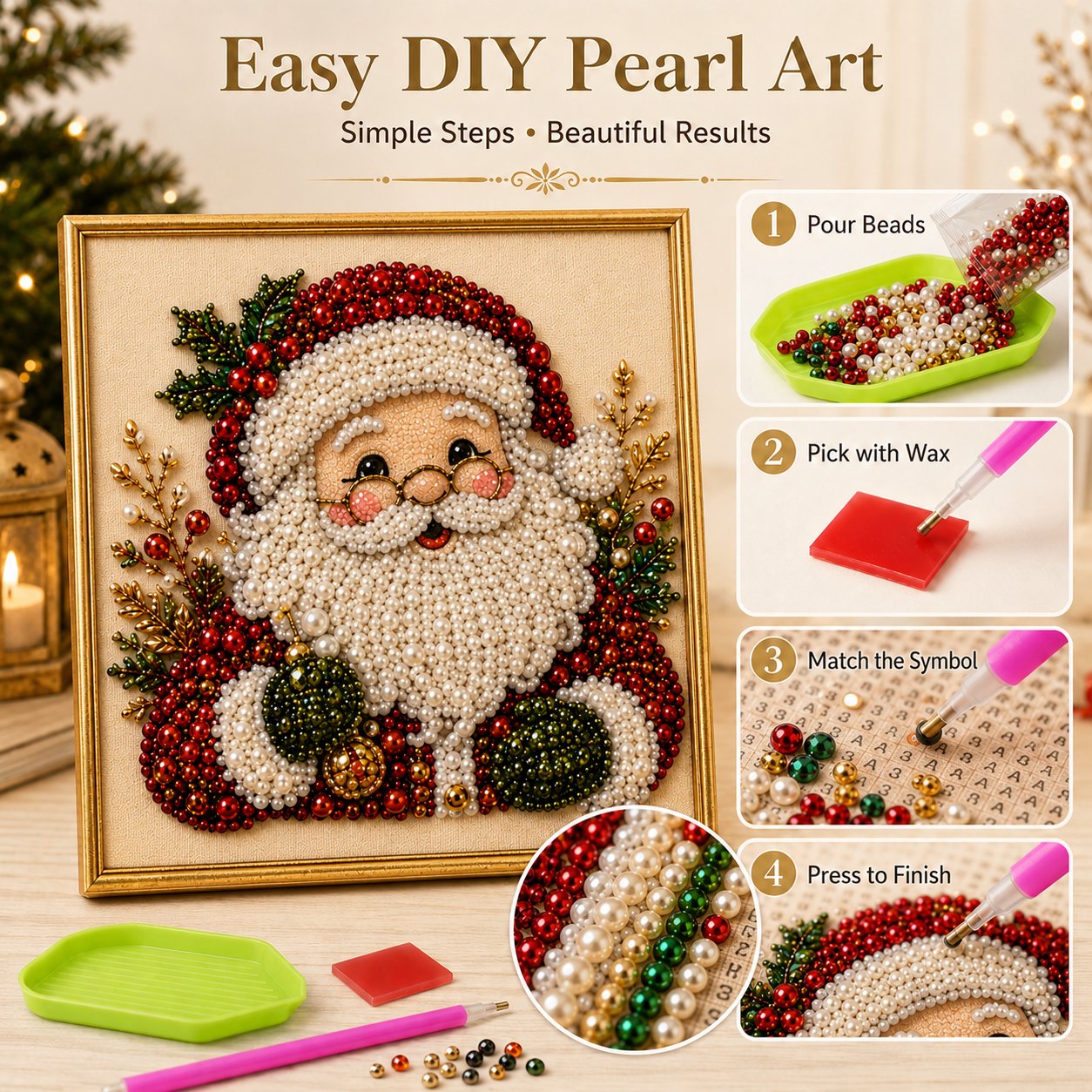 🧘Relaxing & Beginner-Friendly-💎DIY Christmas 3D Pearl Diamond Painting Art Kit With Frame(❤️Same as the Vedio)