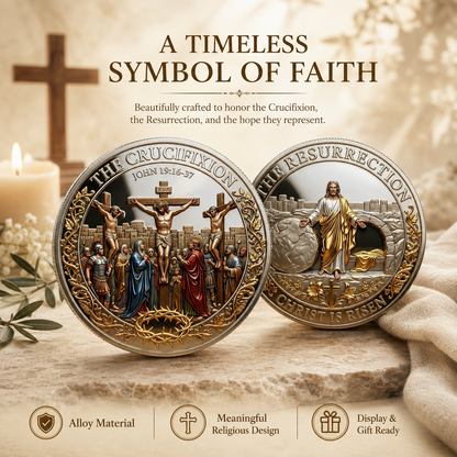 ✝️ Cross & Resurrection Memorial Coin – Alloy Relief Keepsake for Faith and Remembrance
