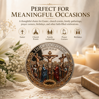 ✝️ Cross & Resurrection Memorial Coin – Alloy Relief Keepsake for Faith and Remembrance
