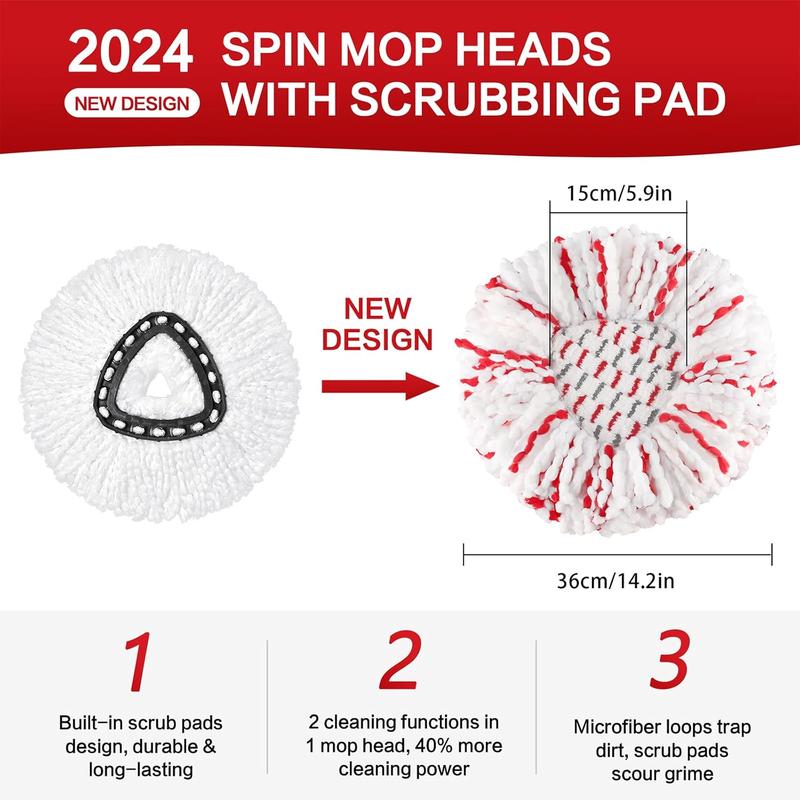 Upgraded 2-in-1 SpinMop Refill Built-in ScrubPads for Stuck-on DeepCleaning