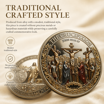 ✝️ Cross & Resurrection Memorial Coin – Alloy Relief Keepsake for Faith and Remembrance