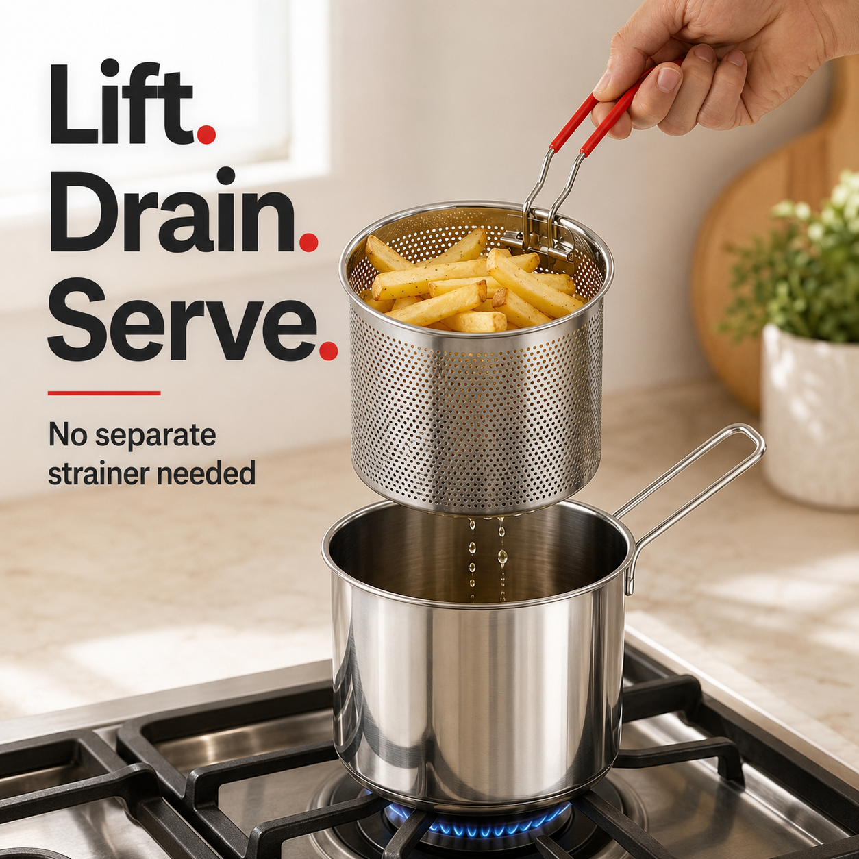 🔥Last Day 50% OFF - 🍟 Personal Mini Deep Fryer Set – Stainless Steel Pot with Lift-Out Draining Basket & Food Tongs