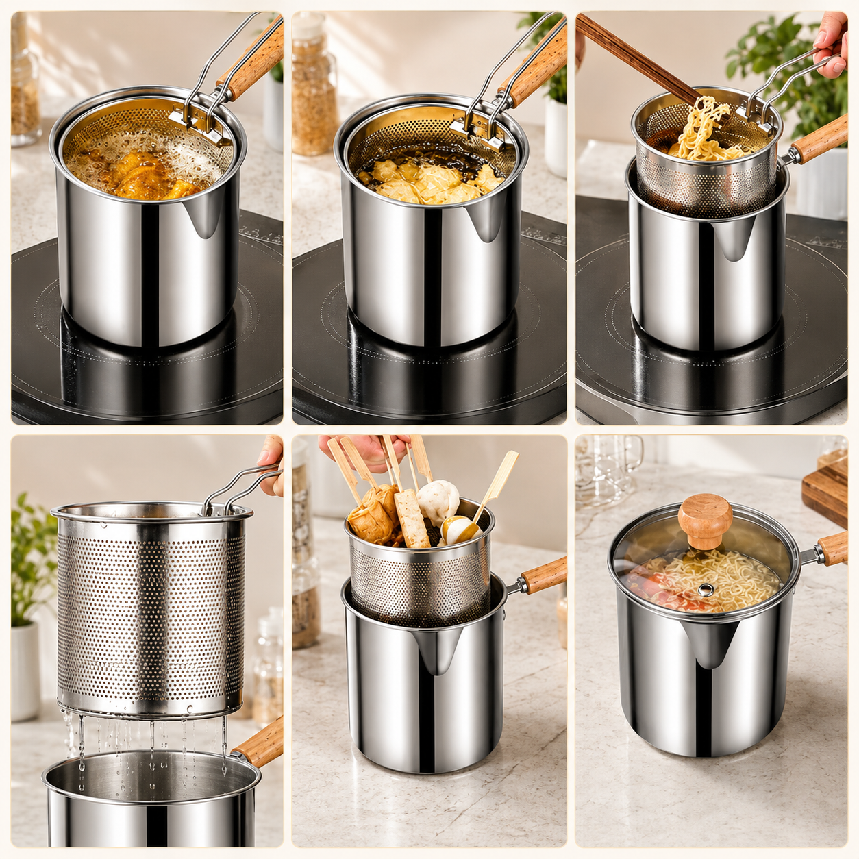 🔥Last Day 50% OFF - 🍟 Personal Mini Deep Fryer Set – Stainless Steel Pot with Lift-Out Draining Basket & Food Tongs