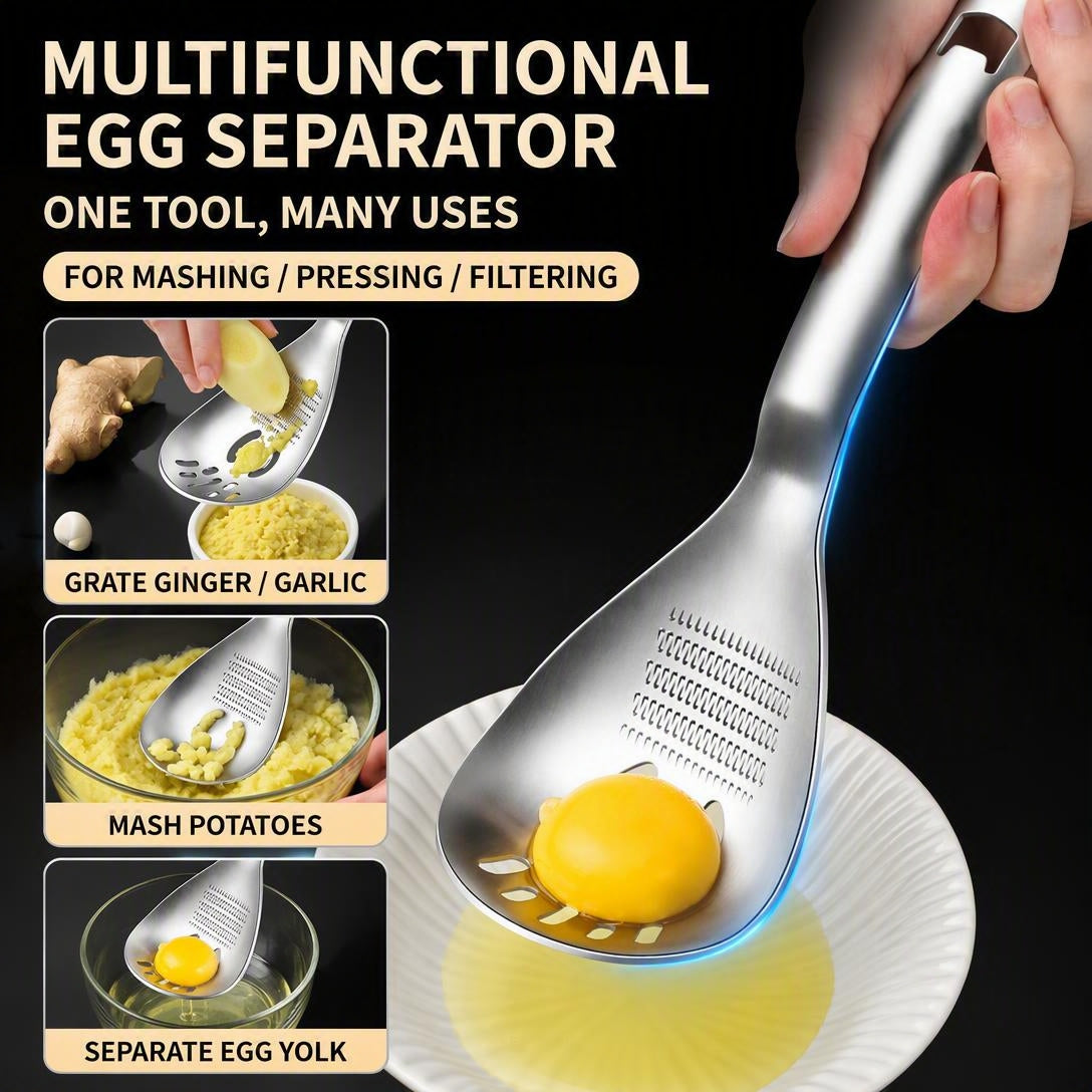 304 Stainless Steel Multifunctional Kitchen Spoon - Egg White Separator Ginger Garlic Grater Mud Masher
