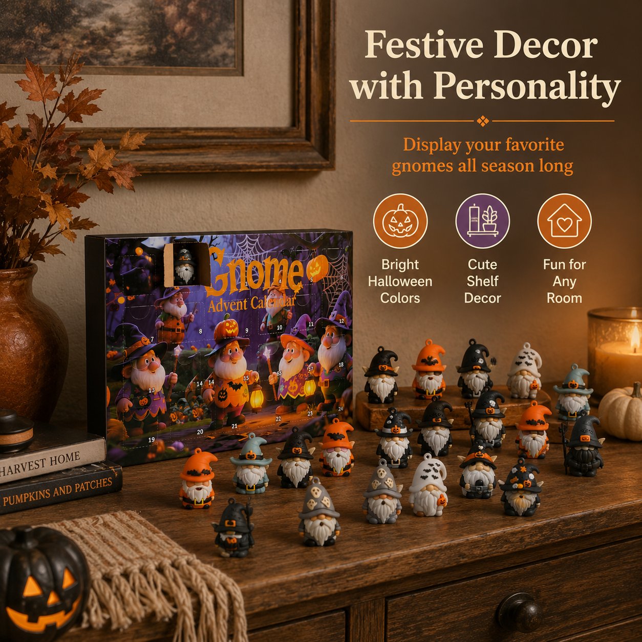 🔥LAST DAY 50% OFF - 🎃24 Days of Halloween Gnome Surprise Figures Advent Calendar Box