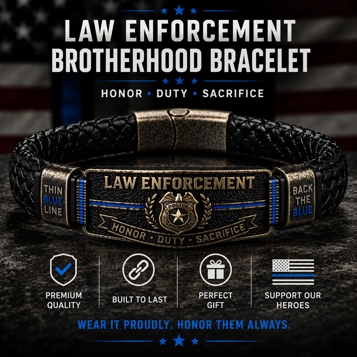 🛡️ Law Enforcement Brotherhood Bracelet — Honor • Duty • Sacrifice
