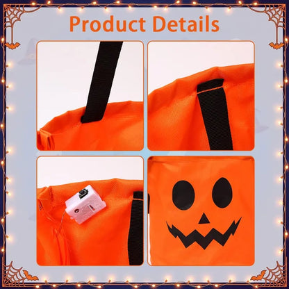 🎃 Halloween LED Candy Bucket Bags – 4 Pack Pumpkin Trick or Treat Bags with Glow Lights for Kids, Parties & Halloween Decorations