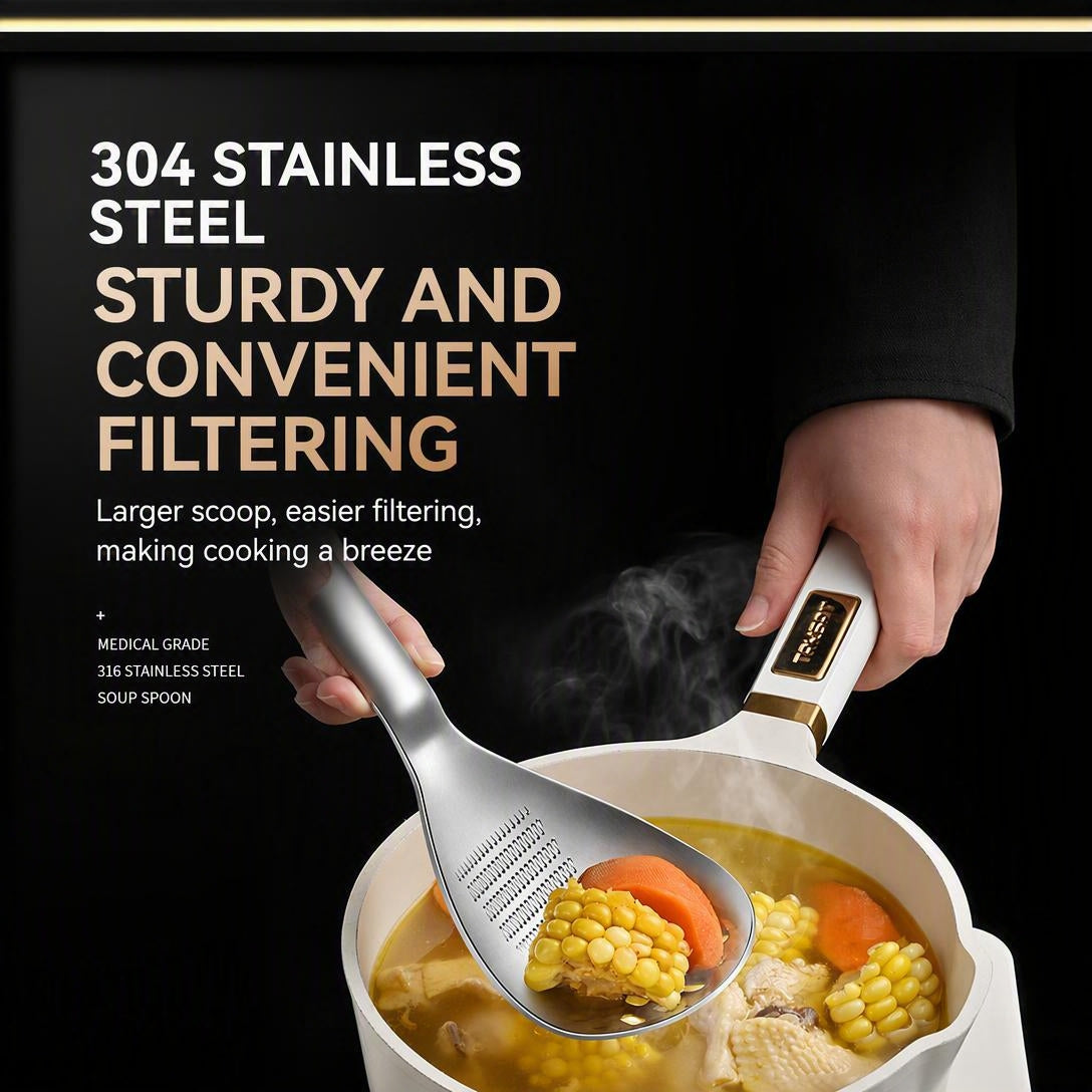 304 Stainless Steel Multifunctional Kitchen Spoon - Egg White Separator Ginger Garlic Grater Mud Masher