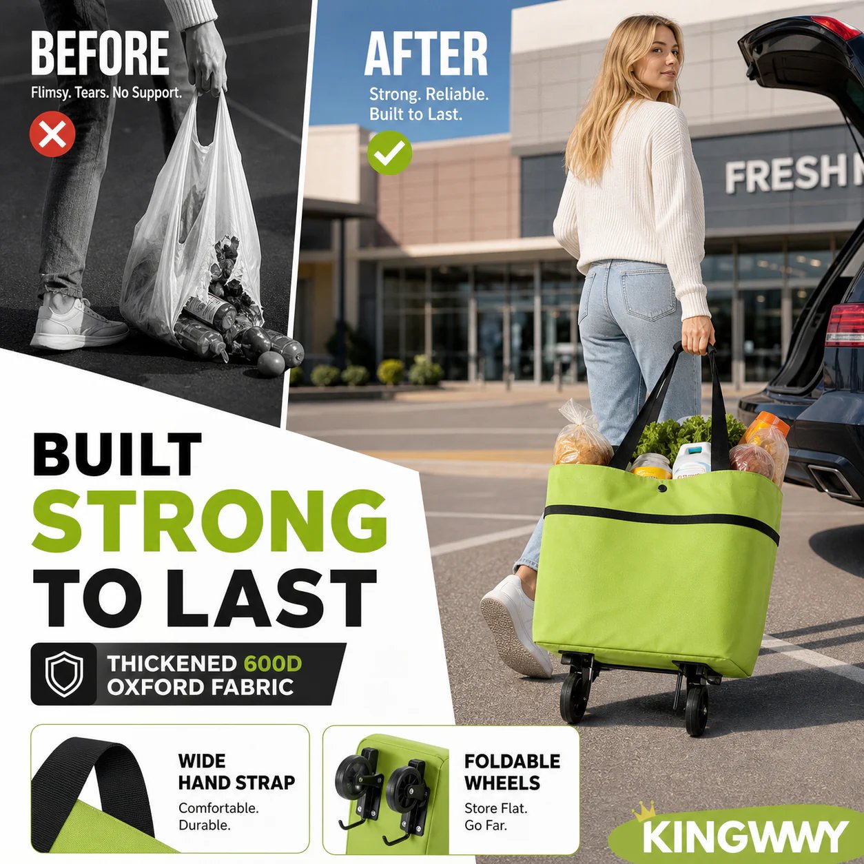 ⚡️LAST DAY 50% OFF 🛒♻️2-in-1 Foldable Shopping Cart