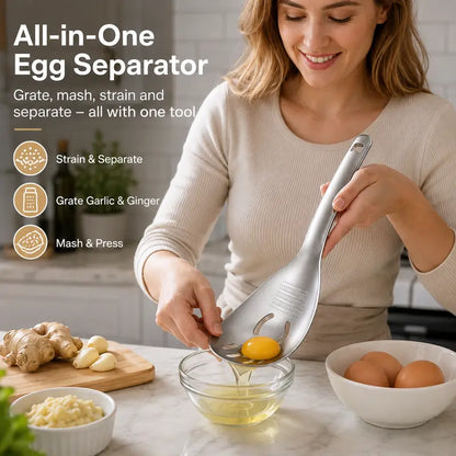 304 Stainless Steel Multifunctional Kitchen Spoon - Egg White Separator Ginger Garlic Grater Mud Masher
