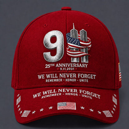 🔥LAST DAY 50% OFF - 9/11 25th Anniversary We Will Never Forget Embroidered Memorial Baseball Cap