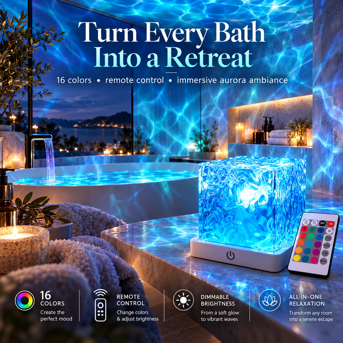 🎁Christmas Sale 50% OFF - Rechargeable Shower Light No Wiring |16 Color Ocean Wave Projector Light