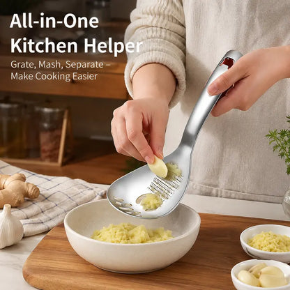 304 Stainless Steel Multifunctional Kitchen Spoon - Egg White Separator Ginger Garlic Grater Mud Masher