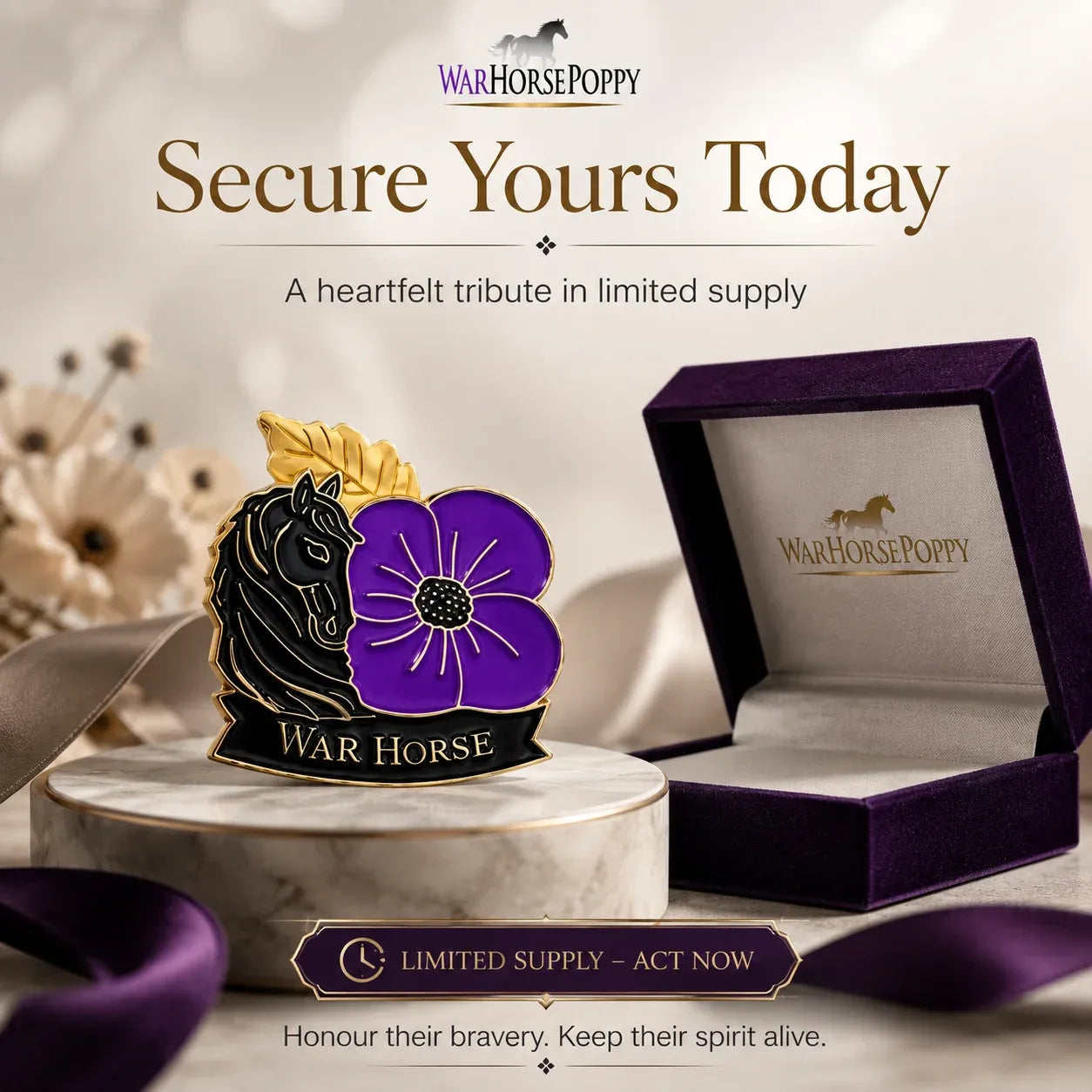 🐴 111th Anniversary War Horse Purple Poppy Remembrance Brooch