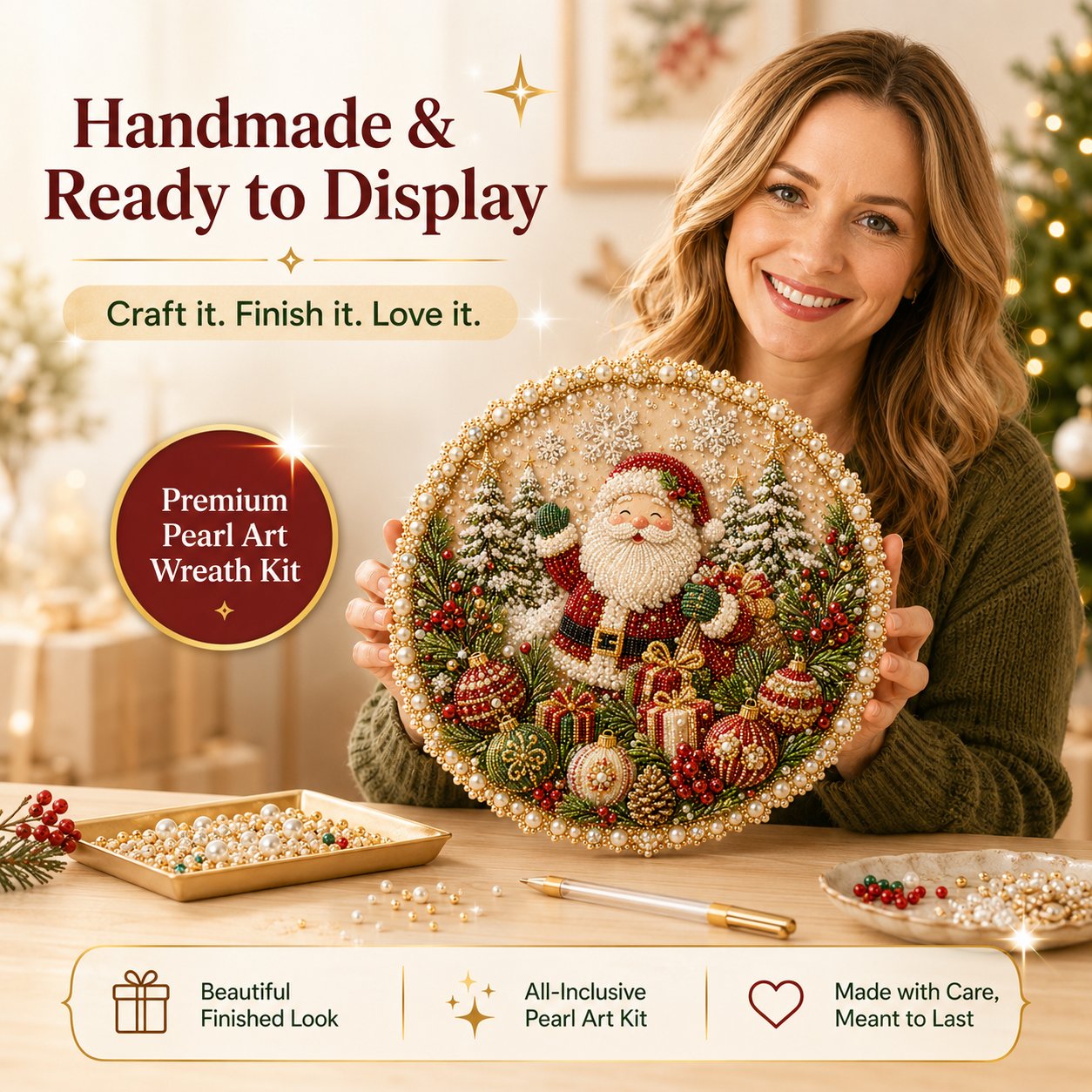 🔥Last Day 50% OFF - 🌸🌻🍂🎄 Four Seasons & Holiday Pearl Art Hanging Wreath Kit ✨