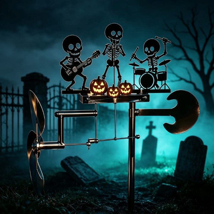 🔥HOT SALE 50% OFF💀🎃Halloween Skeleton Metal Drummer Kinetic Wind Spinner