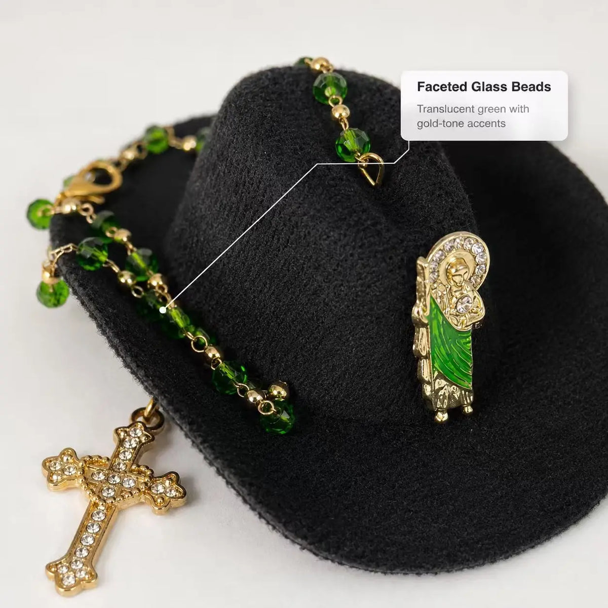 St. Jude Car Blessing Charm – Handmade Protection Ornament with Black Sombrero | Car Trinket & Decoration Gift