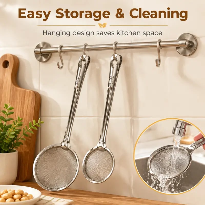 2-in-1 Stainless Steel Frying Filter Tongs – Clip, Drain & Serve Easily