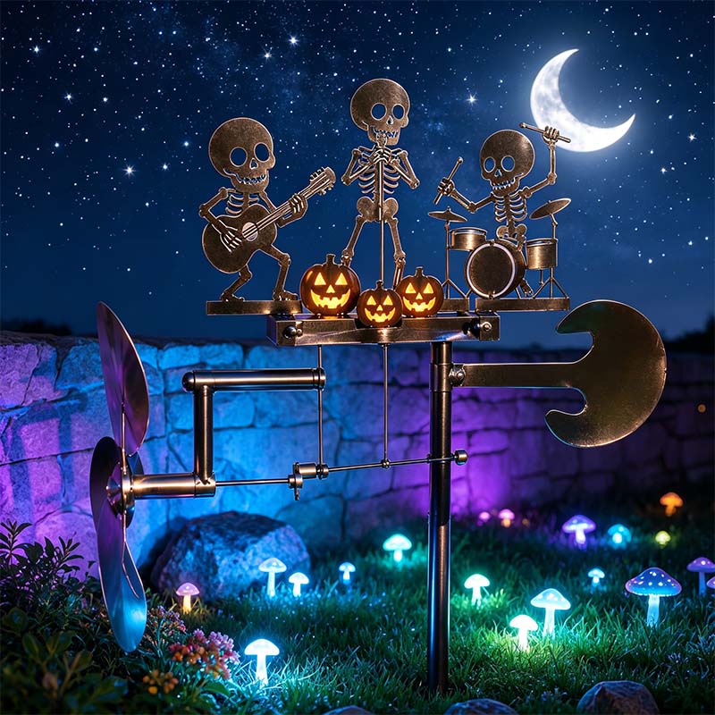 🔥HOT SALE 50% OFF💀🎃Halloween Skeleton Metal Drummer Kinetic Wind Spinner