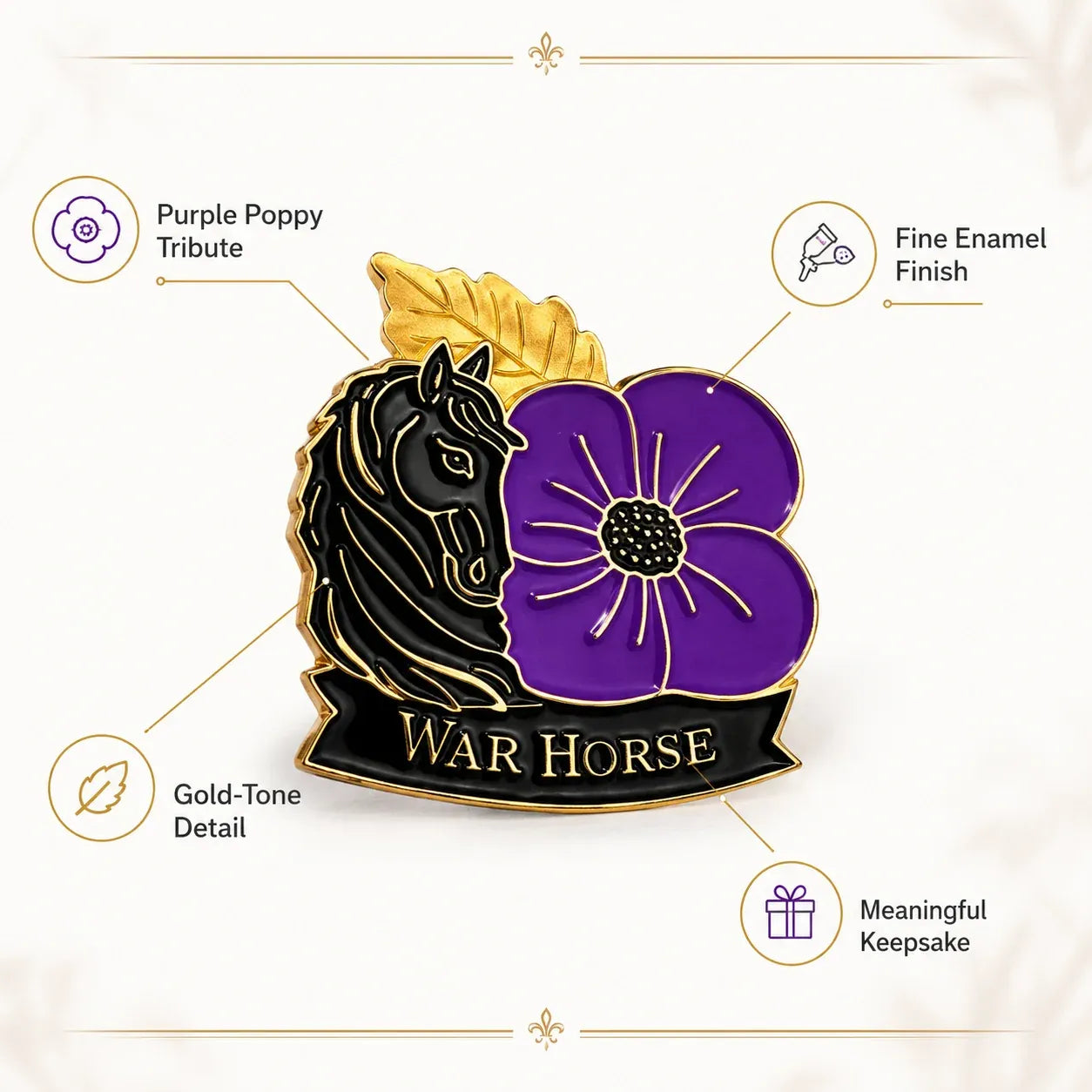 🐴 111th Anniversary War Horse Purple Poppy Remembrance Brooch
