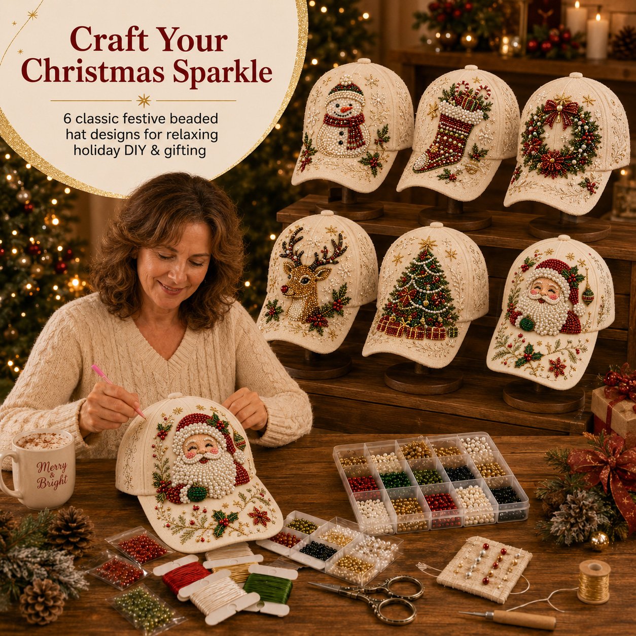 🔥LAST DAY 50% OFF - 🎅🎁 Premium Christmas Beaded Hat DIY Kit🪡✨