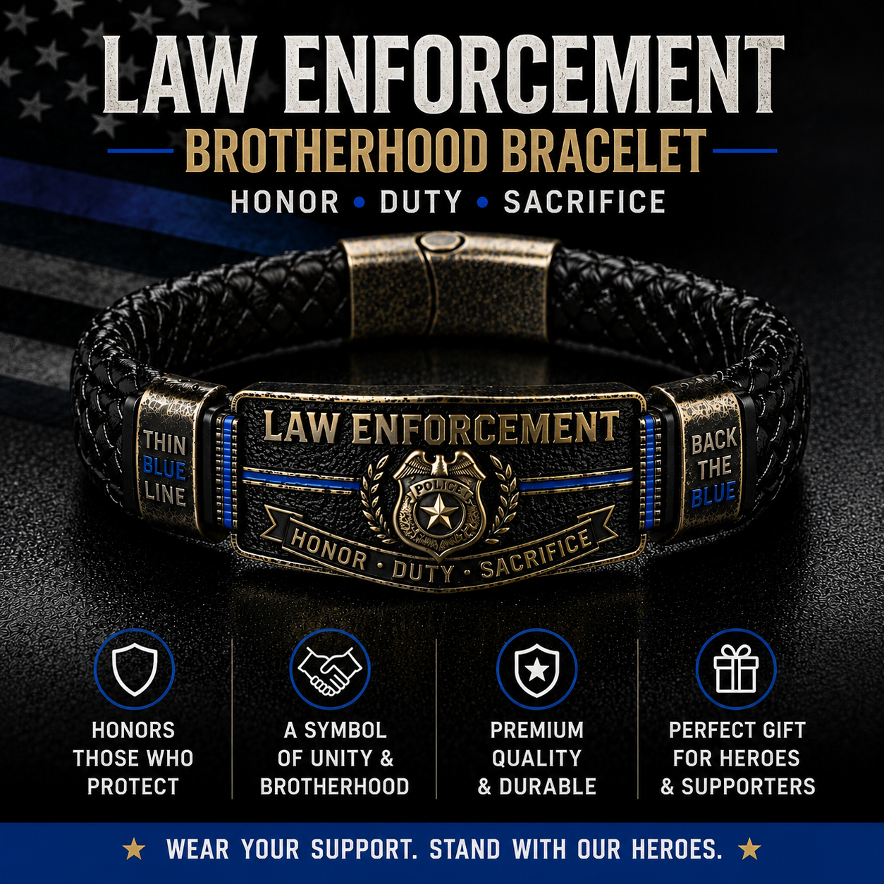 🛡️ Law Enforcement Brotherhood Bracelet — Honor • Duty • Sacrifice