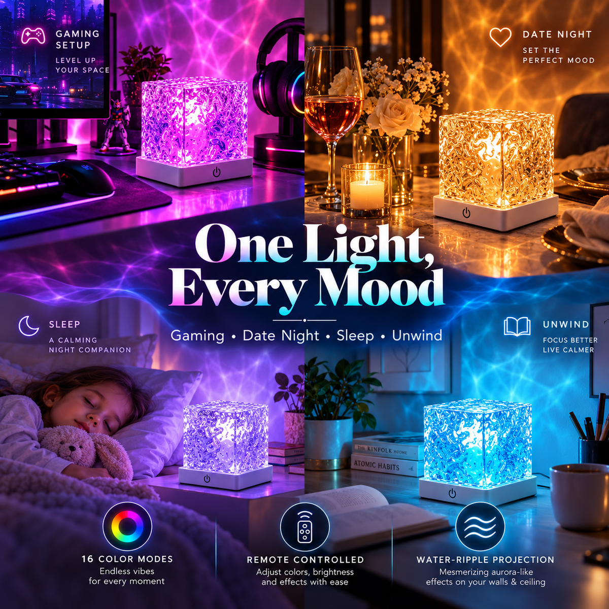 🎁Christmas Sale 50% OFF - Rechargeable Shower Light No Wiring |16 Color Ocean Wave Projector Light