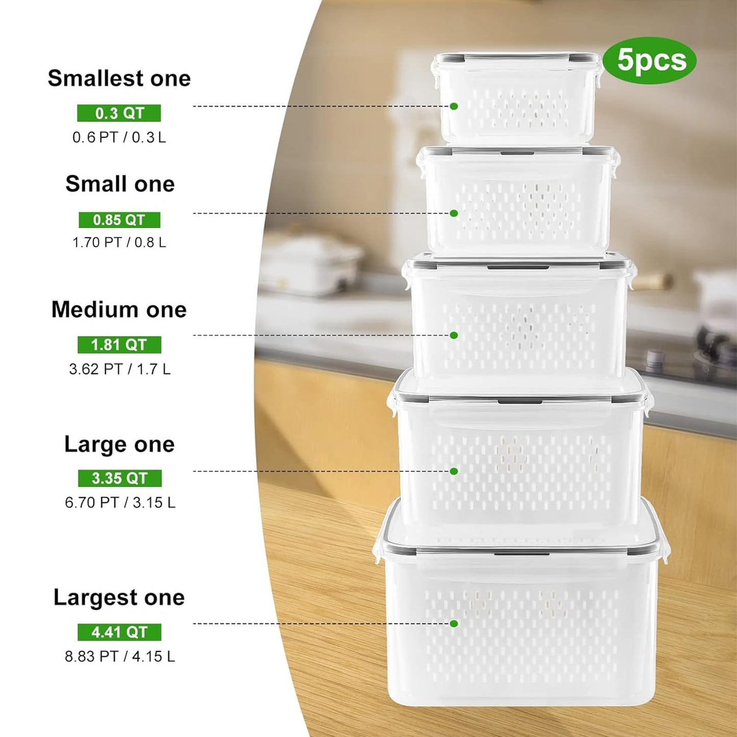 5-Piece Airtight Fruit Storage Container Set for Fridge