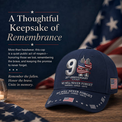 🔥LAST DAY 50% OFF - 9/11 25th Anniversary We Will Never Forget Embroidered Memorial Baseball Cap
