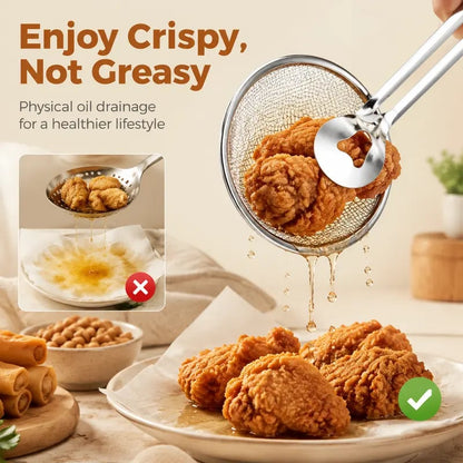 2-in-1 Stainless Steel Frying Filter Tongs – Clip, Drain & Serve Easily