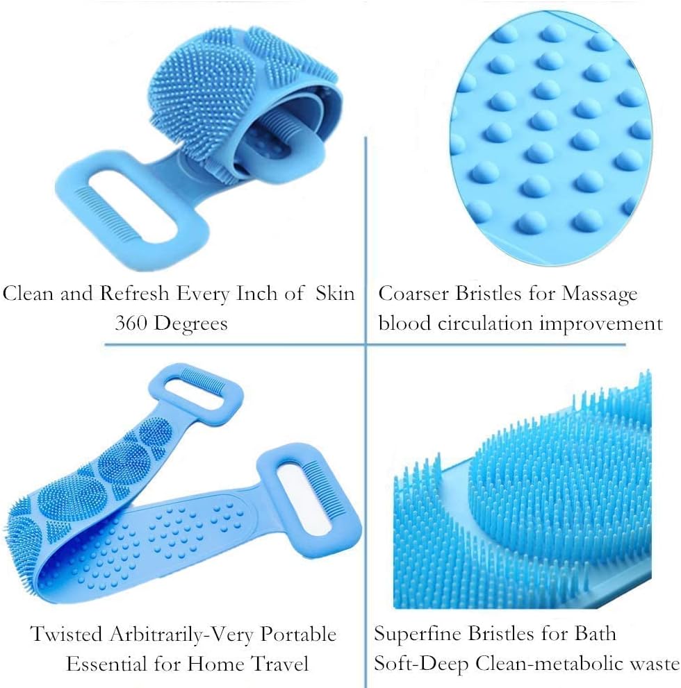 Silicone Bath Brush, Double-Sided Exfoliating Back Scrubber with Mesh Sponge
