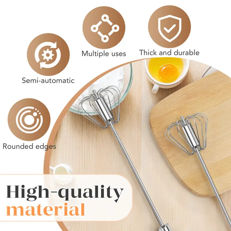 Semi-Automatic Stainless Steel Push Rotary Whisk Set