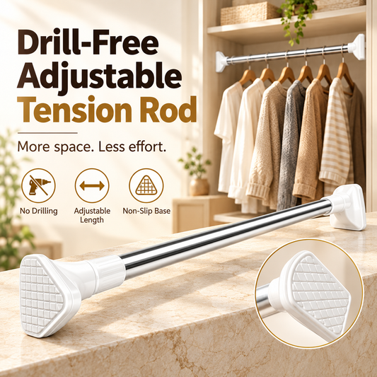 Drill-Free Adjustable Tension Rod – No Holes, No Damage, Instant Install