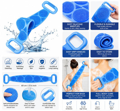 Silicone Bath Brush, Double-Sided Exfoliating Back Scrubber with Mesh Sponge