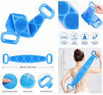 Silicone Bath Brush, Double-Sided Exfoliating Back Scrubber with Mesh Sponge
