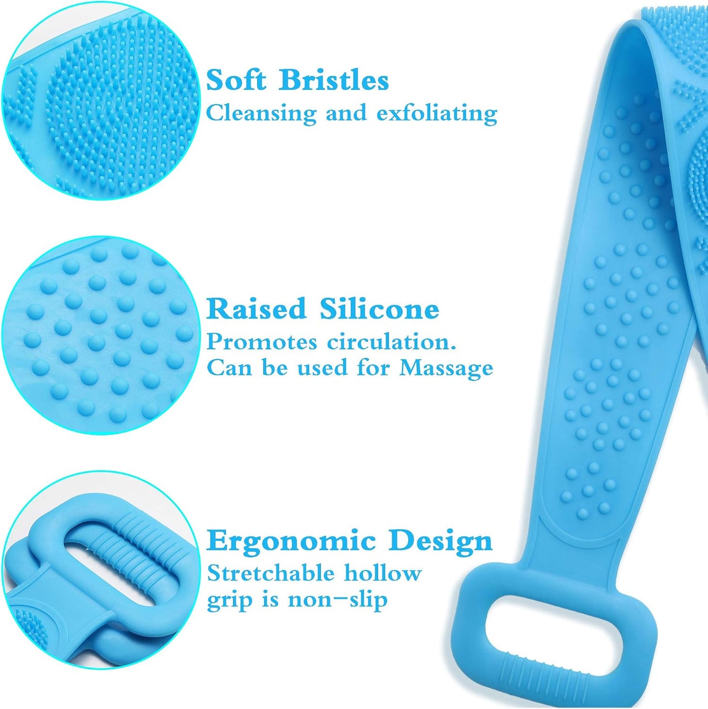Silicone Bath Brush, Double-Sided Exfoliating Back Scrubber with Mesh Sponge
