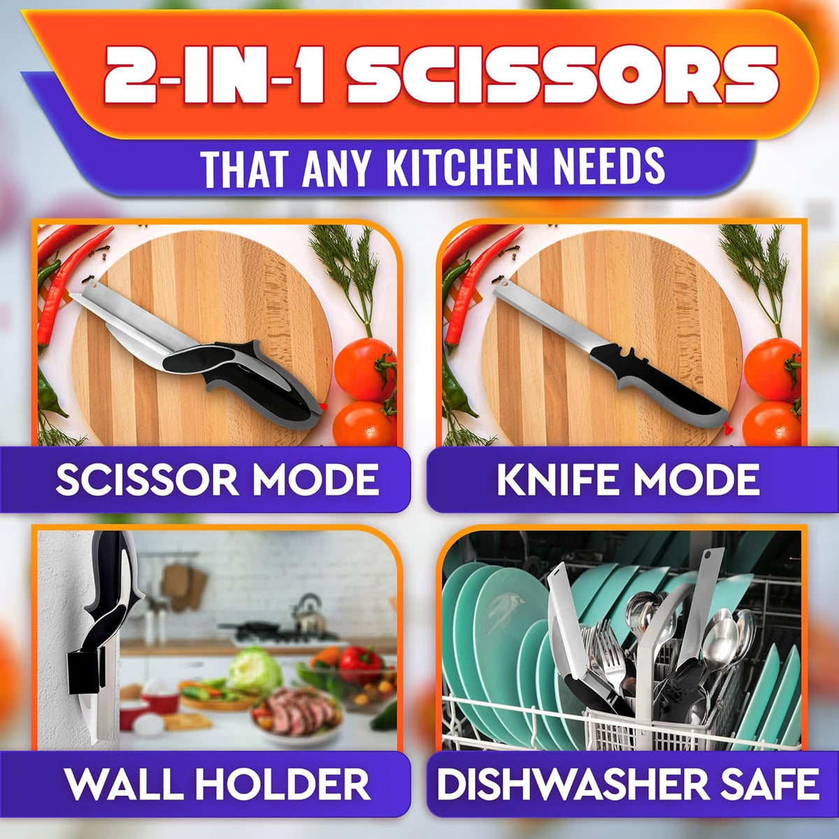 🥒🍅9.6" Cut Reach Durable 2-in-1 Kitchenware Heavy-Duty Scissors✂️