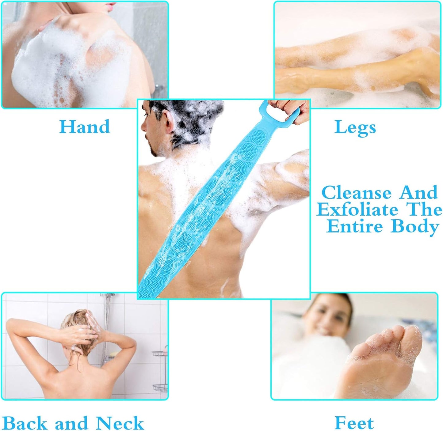 Silicone Bath Brush, Double-Sided Exfoliating Back Scrubber with Mesh Sponge