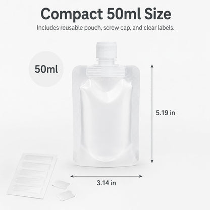 Reusable 50ml Travel Liquid Pouch with Clear Labels