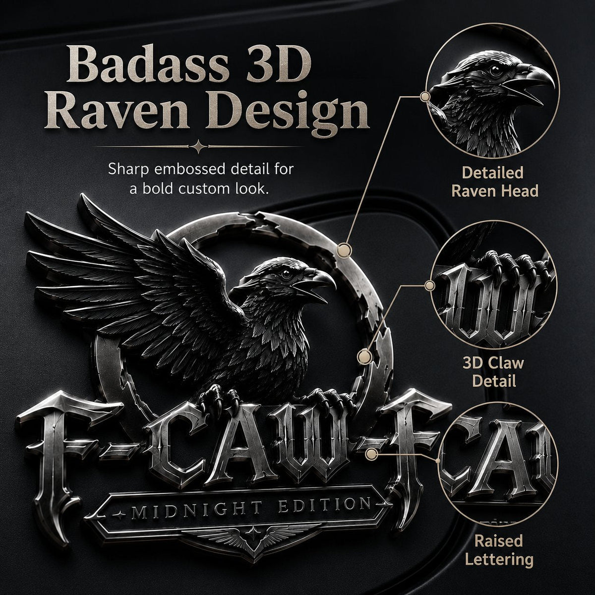🦅 F-CAW-F "Midnight Edition" Metal Emblem - Premium Attitude Decal