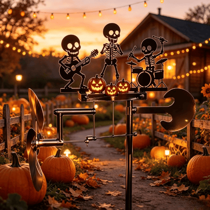 🔥HOT SALE 50% OFF💀🎃Halloween Skeleton Metal Drummer Kinetic Wind Spinner