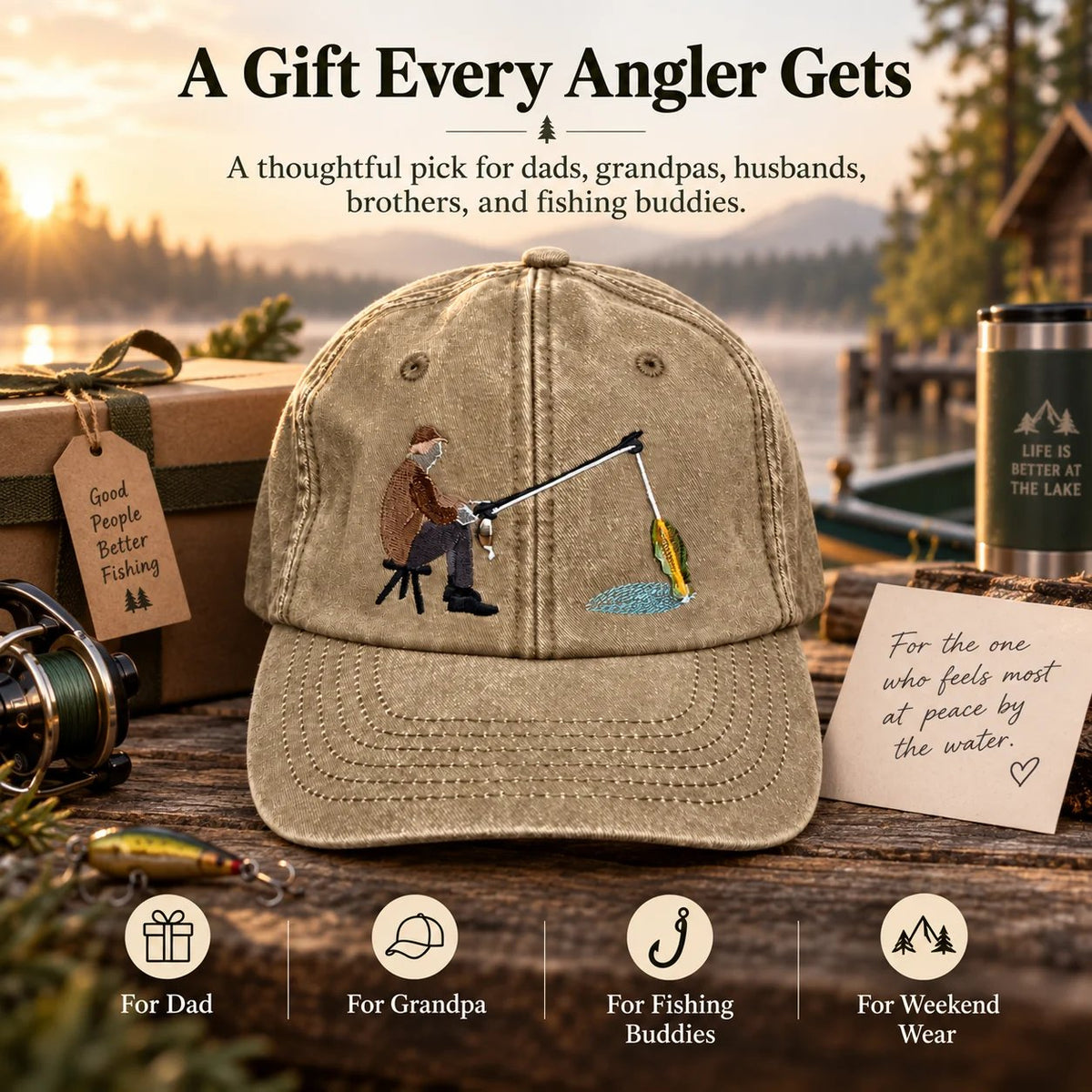 🔥 Last Day 50% OFF-🎣🧢 Catch of the Day Interactive Fishing Cap – Vintage Washed Moving Fish Hat